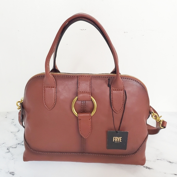 Frye Handbags - Frye Ring Dome Cognac Satchel Leather Handbag